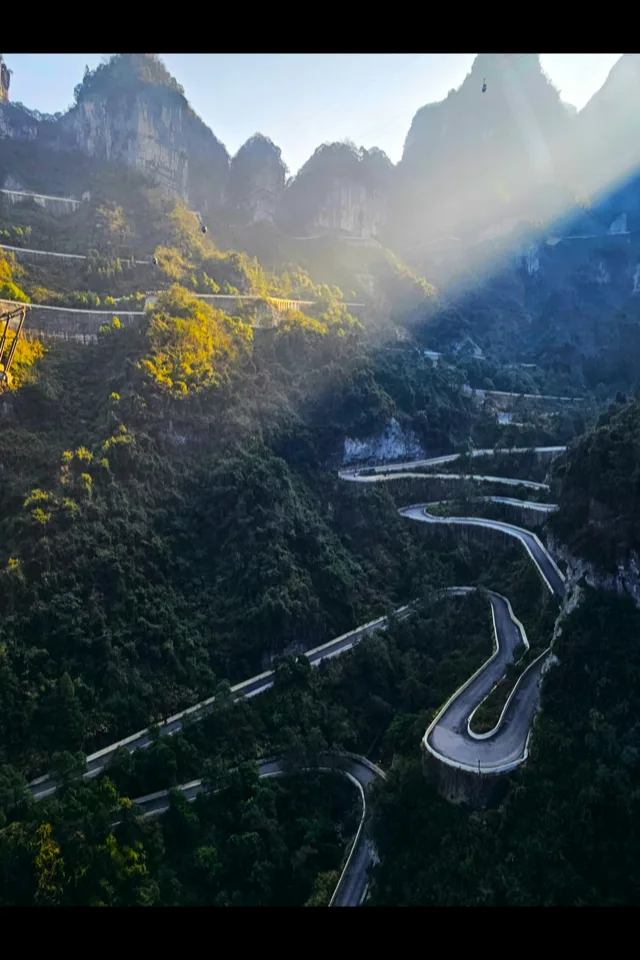 The winding Tianmen Mountain road in China