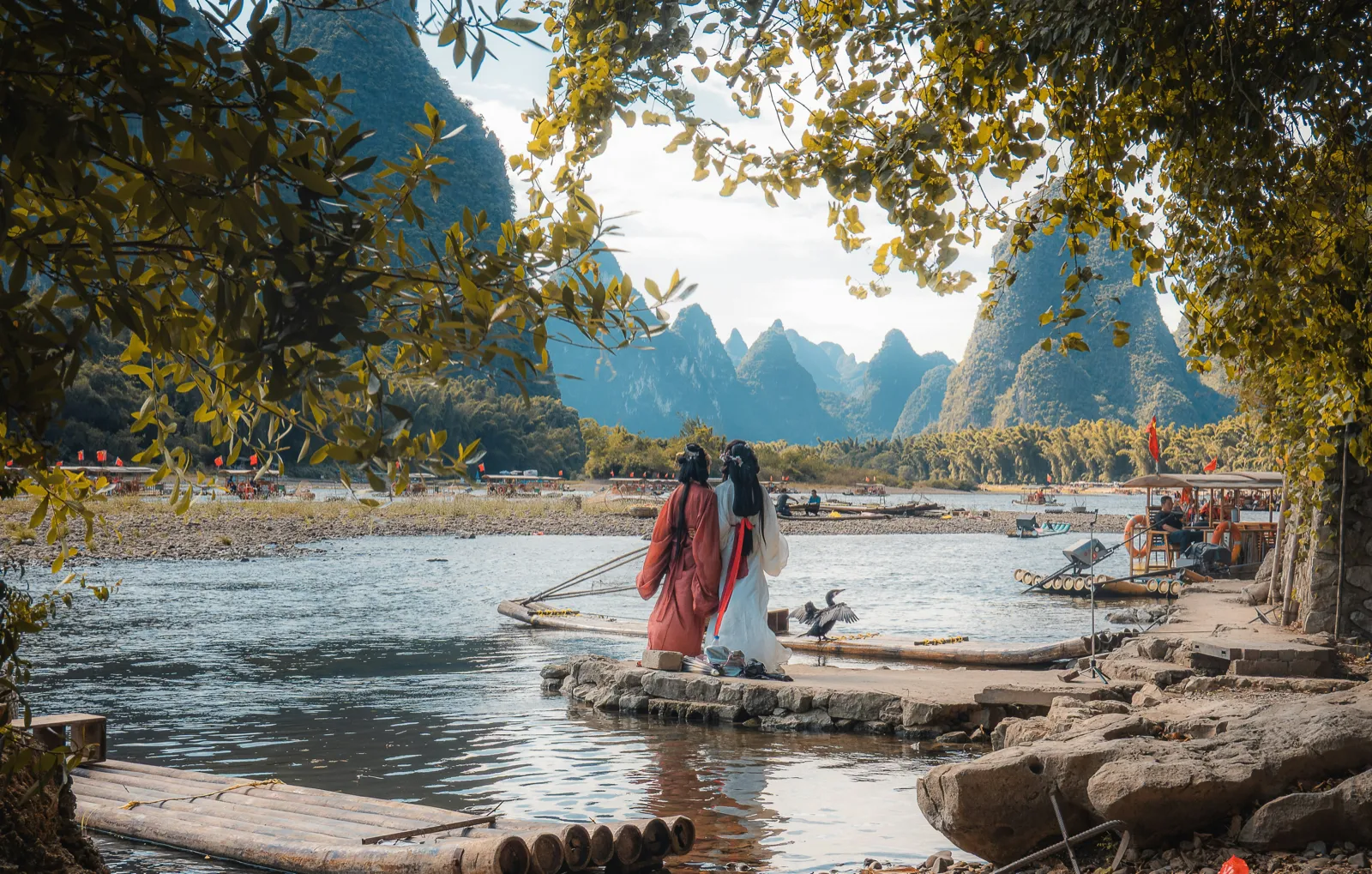 Mist drifting between the limestone pillars of Guilin