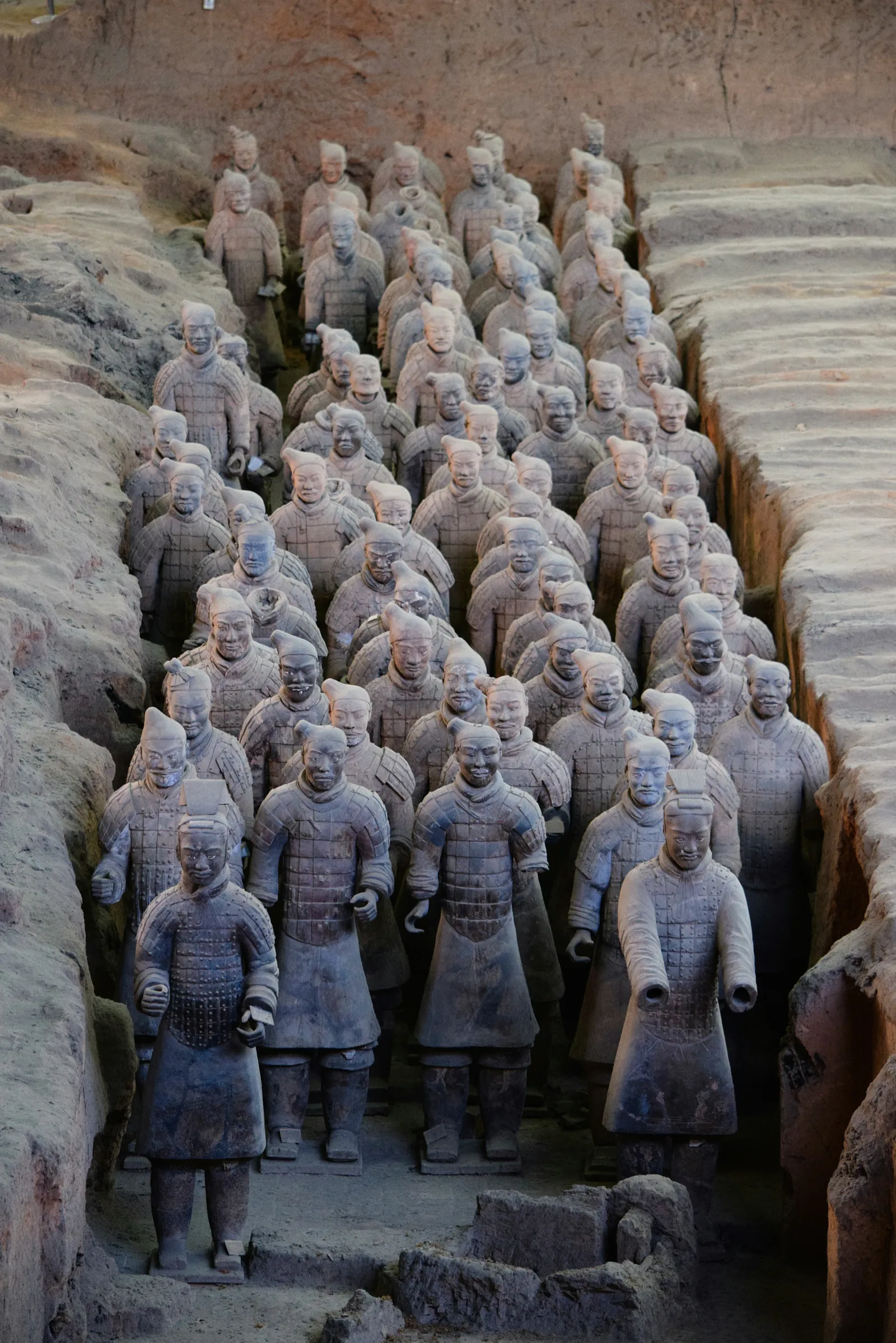 Rows of Terracotta Warriors in the excavation pit near Xi’an